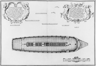 Plan van een schip met een volledig voltooid tweede dek, illustratie uit de 